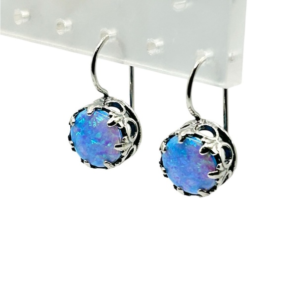 Jewelry - Blue Opal and Sterling Silver Dangle Drop Earrings Hook Closure
